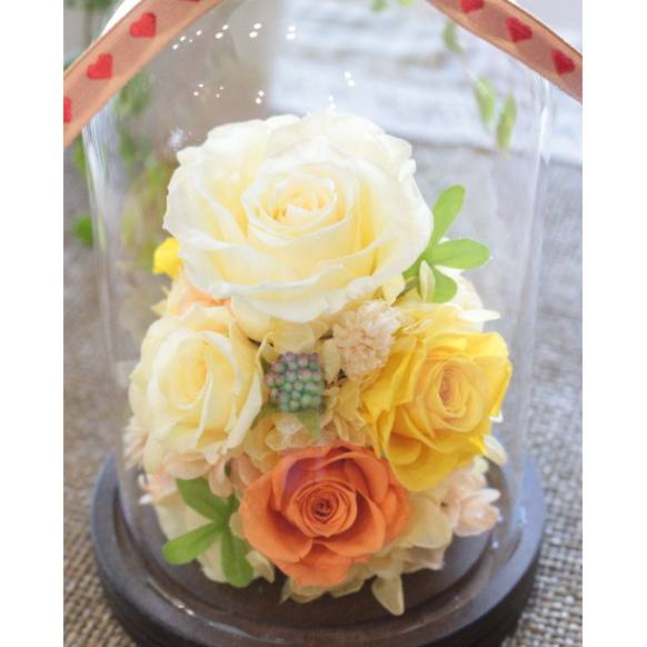 プリザーブドアレンジ「ガラスドーム/イエローローズ」
