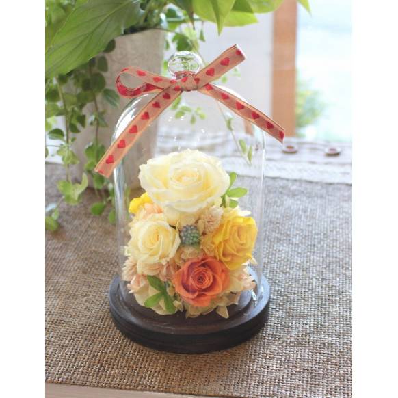 プリザーブドアレンジ「ガラスドーム/イエローローズ」