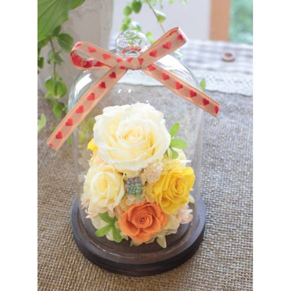プリザーブドアレンジ「ガラスドーム/イエローローズ」